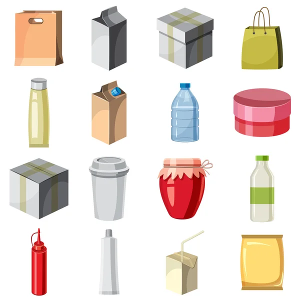 Conjunto de iconos de contenedor de paquete, estilo de dibujos animados — Vector de stock