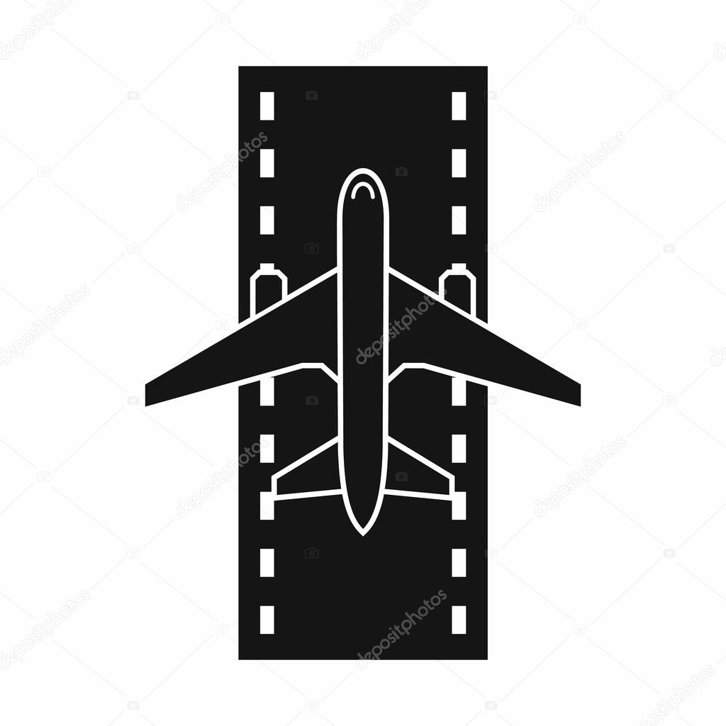 Airplane on the runway icon, simple style