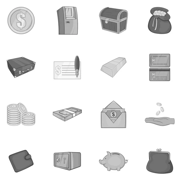 Icônes bancaires dans un style monochrome noir — Image vectorielle