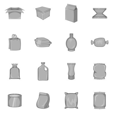Icons set paketleme, tek renkli stil siyah