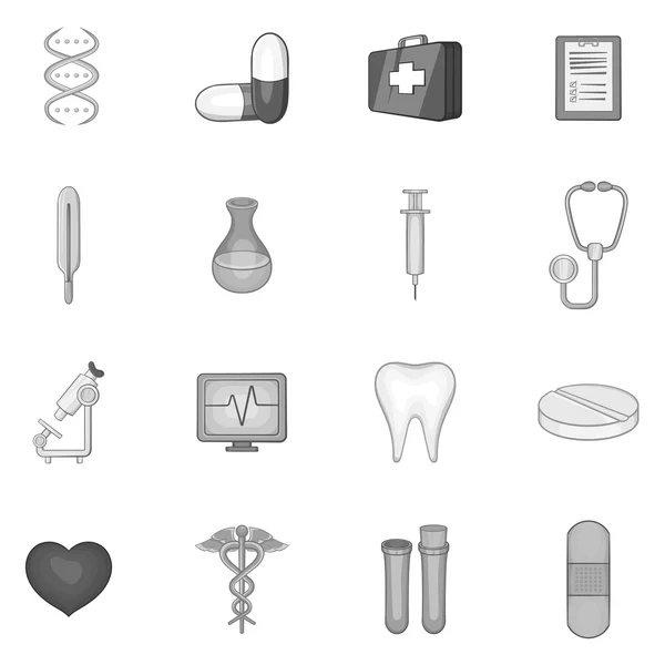 Orvostudomány ikonok beállítása, fekete, fekete-fehér stílus — Stock Vector