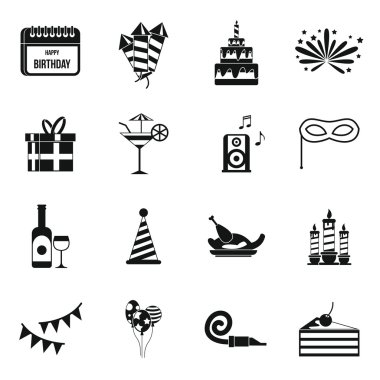 Mutlu doğum günü Icons set, basit tarzı
