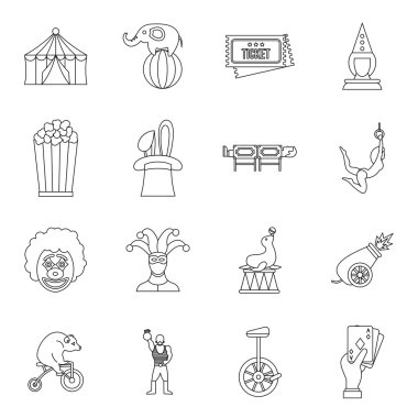 Sirk eğlence Icons set, anahat stili
