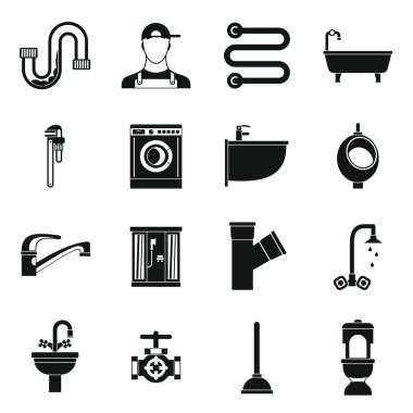 Sıhhi tesisat Icons set, basit tarzı