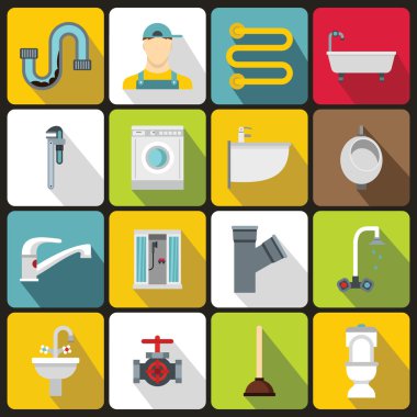 Icons set sıhhi tesisat, düz stil