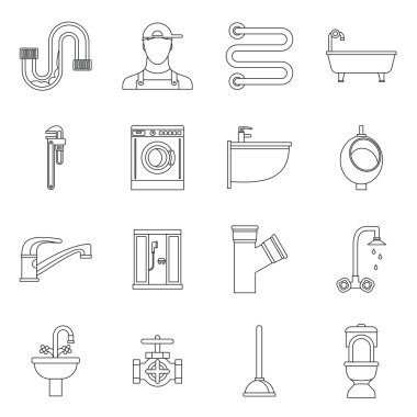 Icons set sıhhi tesisat, anahat stili