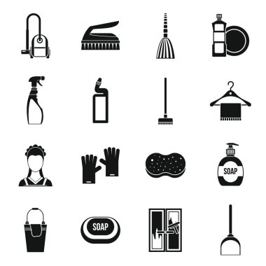 Ev temizliği Icons set, basit tarzı