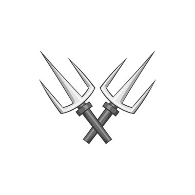 Çapraz tridents simgesi, siyah monokrom tarzı
