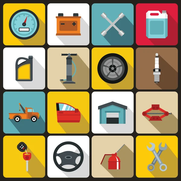 Set di icone per la manutenzione e la riparazione auto, in stile piatto — Vettoriale Stock