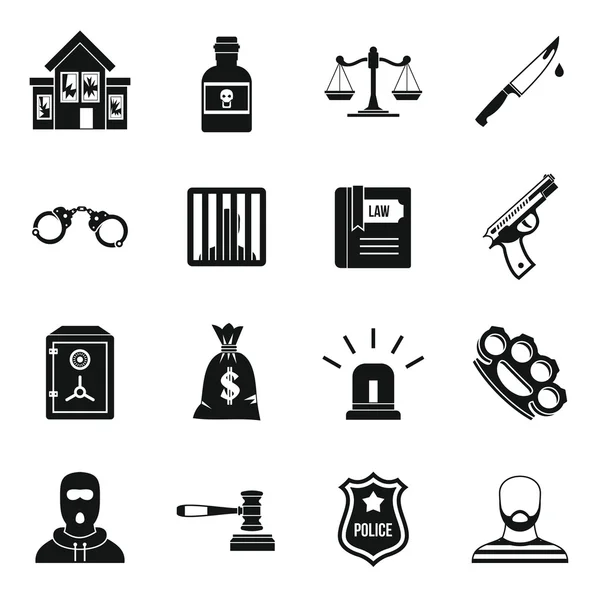 Conjunto de iconos de crimen y castigo, estilo simple — Vector de stock