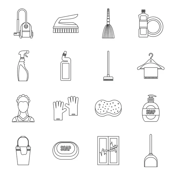 Ev temizliği Icons set, anahat stili — Stok Vektör