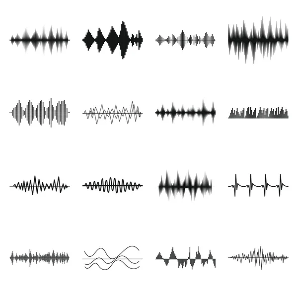 Ensemble d'icônes d'ondes sonores, style simple — Image vectorielle