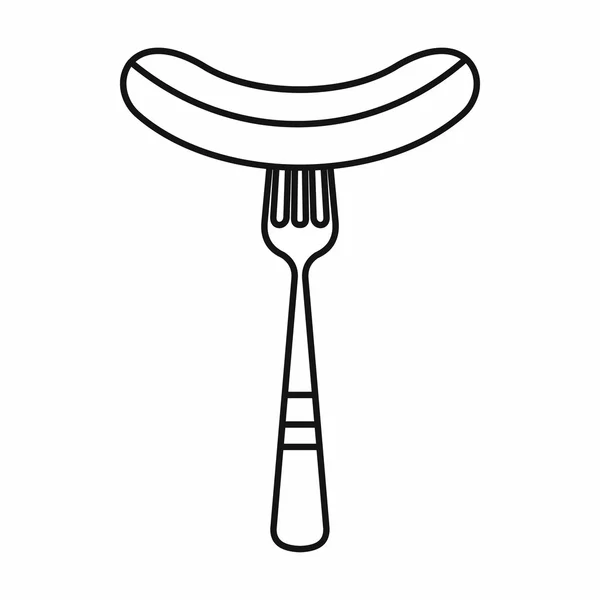 Grillwurst auf einem Gabelsymbol, Umriss des Stils — Stockvektor