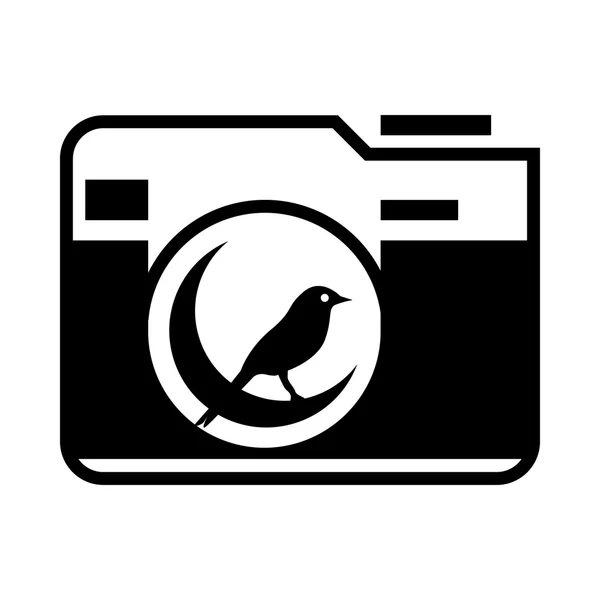 Fotocamera met vogels uit het pictogram van de lens — Stockvector