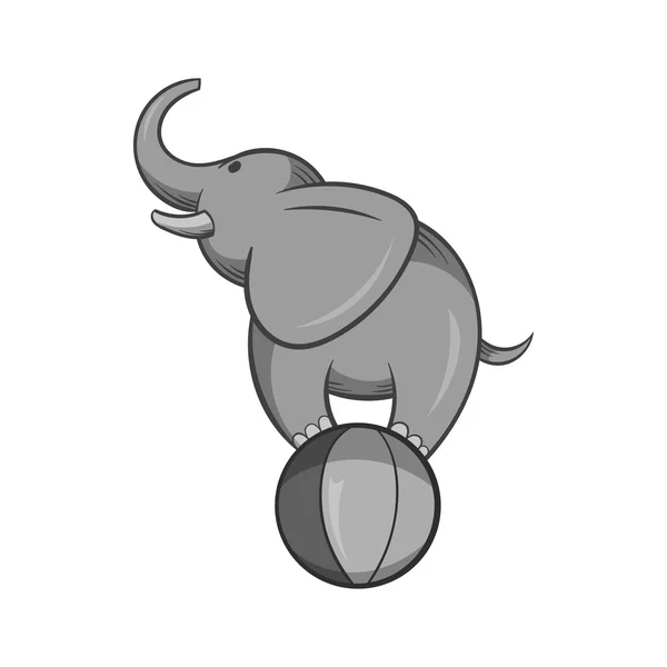 Elefant auf der Ball-Ikone, schwarzer monochromer Stil — Stockvektor