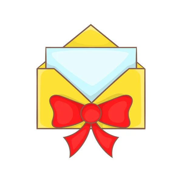 Kerst envelop met Bow icon, cartoon stijl — Stockvector