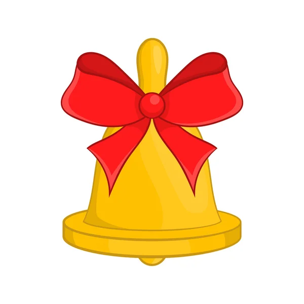 Рождественский колокол с иконой красного банта, стиль мультфильма — стоковый вектор