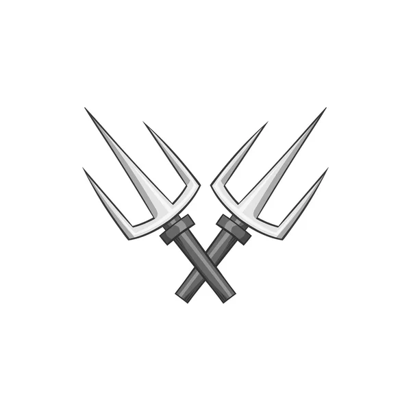 Icono de tridentes cruzados, estilo monocromo negro — Vector de stock