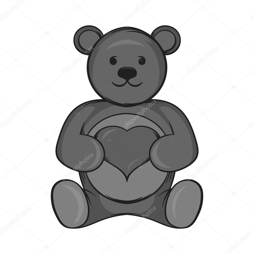 Toy bear icon, black monochrome style