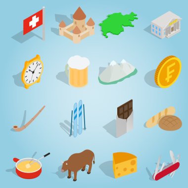 İsviçre set simgeleri, isometrik 3d tarzı