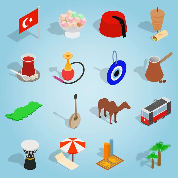 Country Turkey set icons, isometric 3d style — Stock Vector