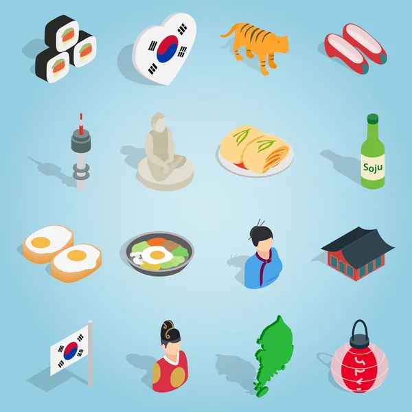 République de Corée ensemble icônes, ctyle 3d isométrique — Image vectorielle