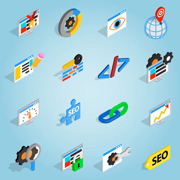 Seo set icons, isometrischer 3D-Stil — Stockvektor