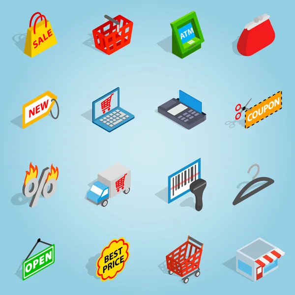 Shopping set iconen, isometrische 3D stijl — Stockvector