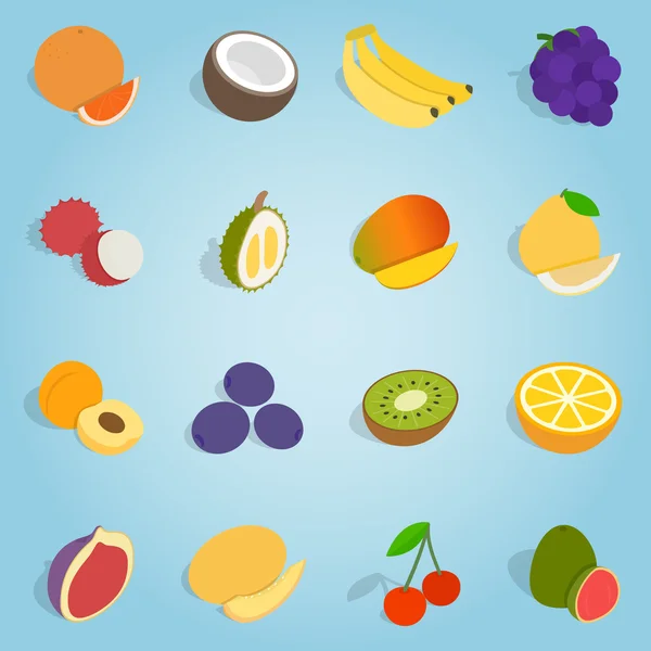 Iconos de conjunto de frutas, estilo isométrico 3d — Archivo Imágenes Vectoriales