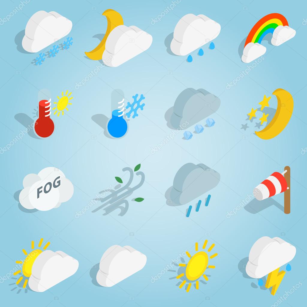 Weather set icons, isometric 3d style