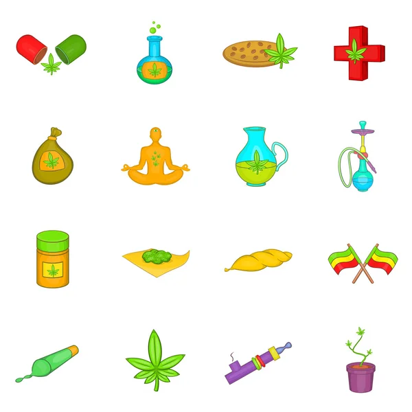 Ensemble d'icônes de marijuana médicale, style dessin animé — Image vectorielle