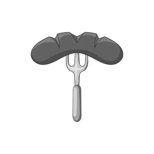 Saucisse sur icône fourchette, style monochrome noir — Image vectorielle