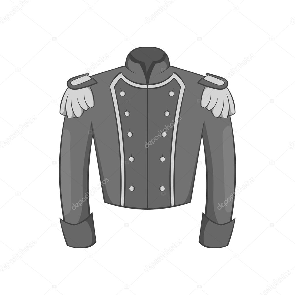 Military jacket of guards icon, monochrome style