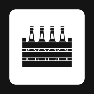 Bira şişeleri bir ahşap kutu simgesi, basit tarzı