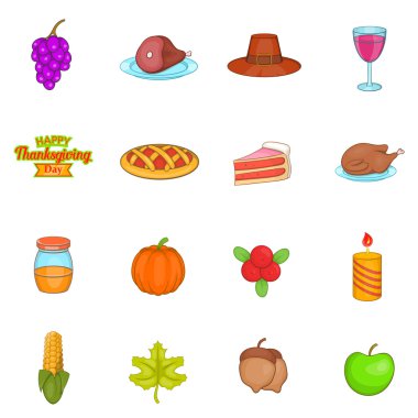 Şükran günü Icons set, karikatür tarzı