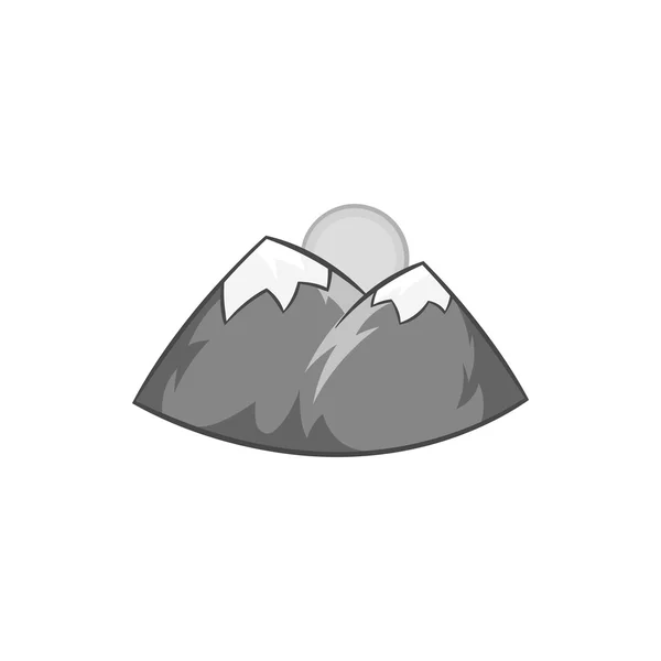 Montagne e icona del sole, nero in stile monocromatico — Vettoriale Stock