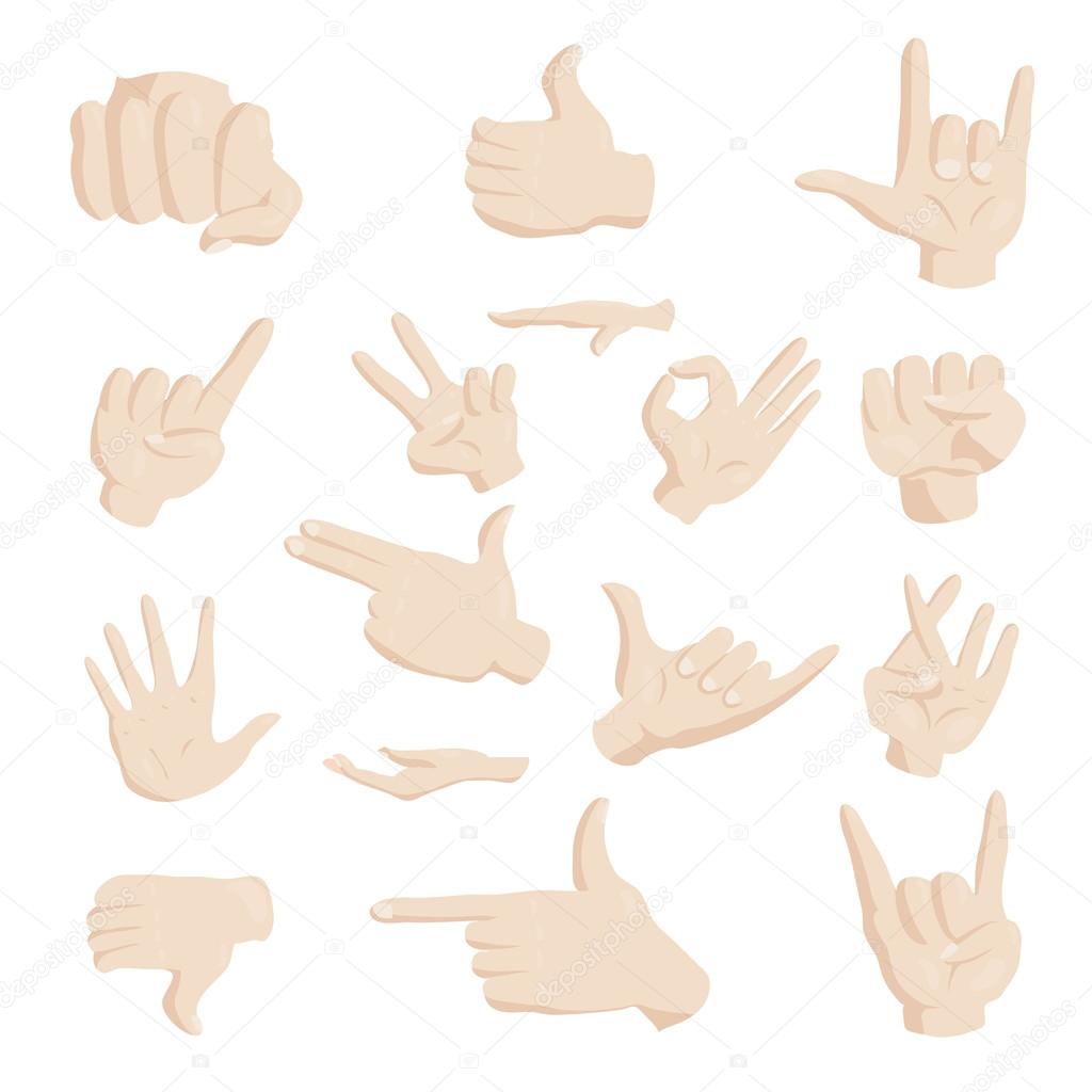 Hand gesture icons set, cartoon style
