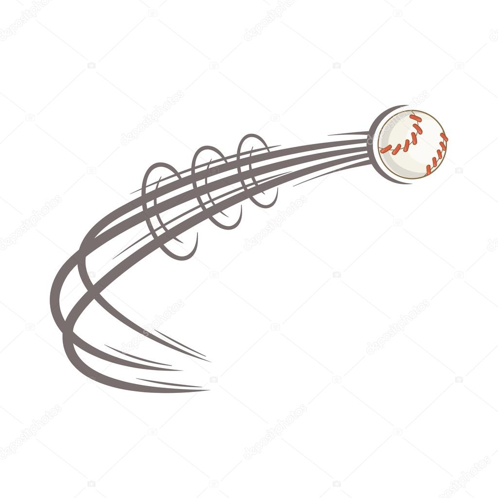 Baseball ball fly icon, cartoon style