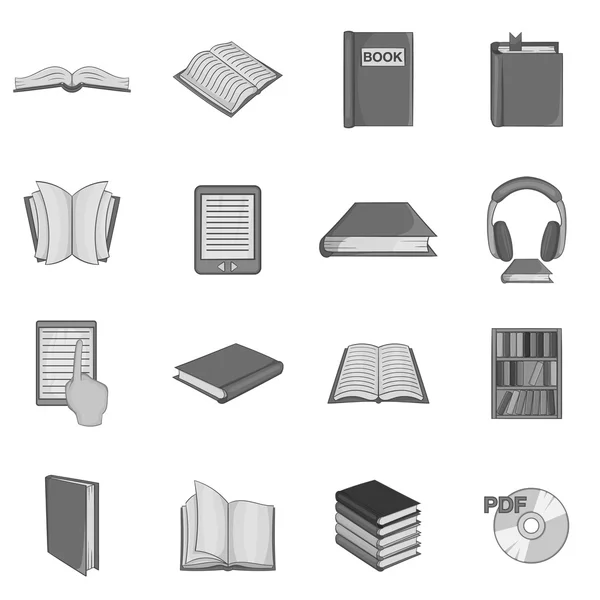 Boek icons set, zwart monochroom stijl — Stockvector