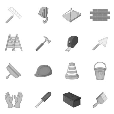 Working tools icons set, black monochrome style