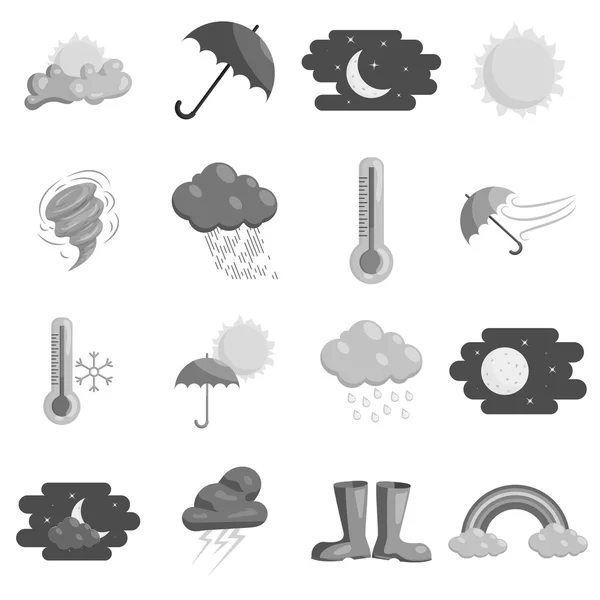 Conjunto de iconos meteorológicos, estilo monocromo negro — Vector de stock