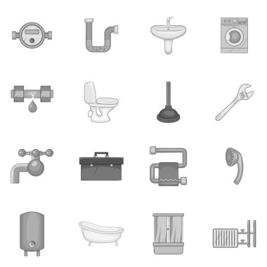 Banyo Icons set, siyah tek renkli stil