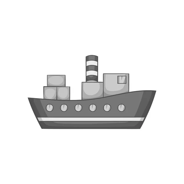 Иконка грузового корабля, черный монохромный стиль — стоковый вектор