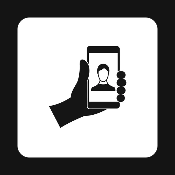 Hombre tomando foto selfie en el icono del teléfono inteligente — Vector de stock