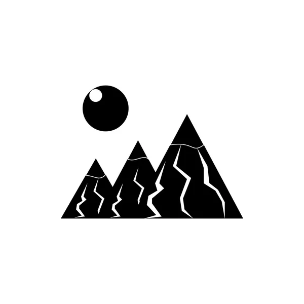 Montagnes avec icône du soleil, style simple — Image vectorielle