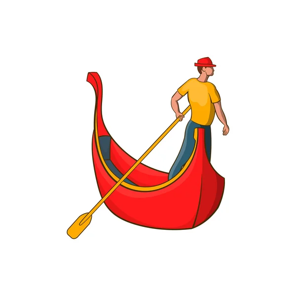Benátky gondola a gondoliér ikona, kreslený styl — Stockový vektor