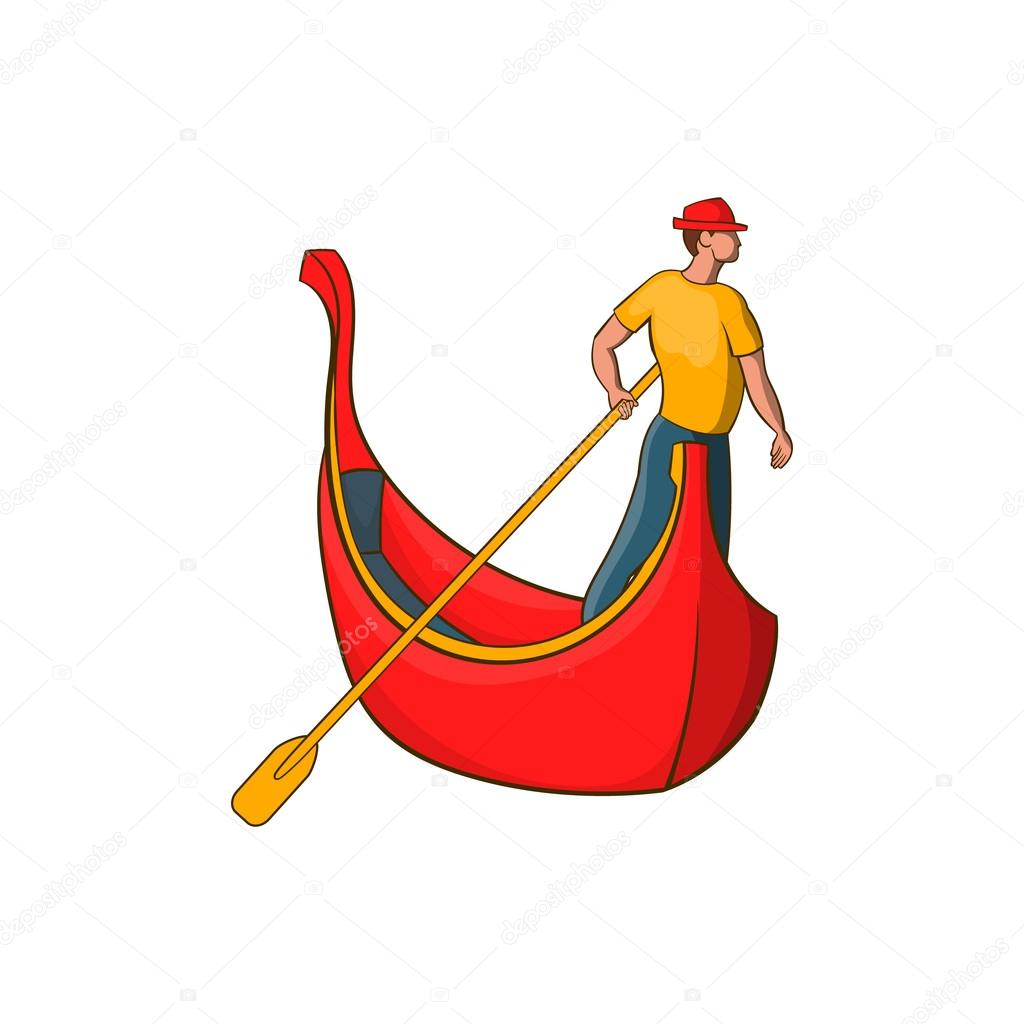 Venice gondola and gondolier icon, cartoon style