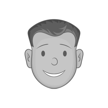 Mutlu erkek yüz gülümseme simgesi, siyah monokrom tarzı