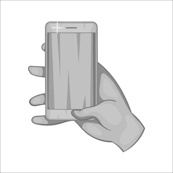 La mano funciona en un icono de teléfono móvil — Vector de stock