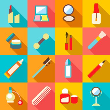 Güzellik kozmetik simgeleri seti, düz stil